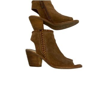 Sofft Brown‎ Festival Suede Peep-Toe Heeled Boots